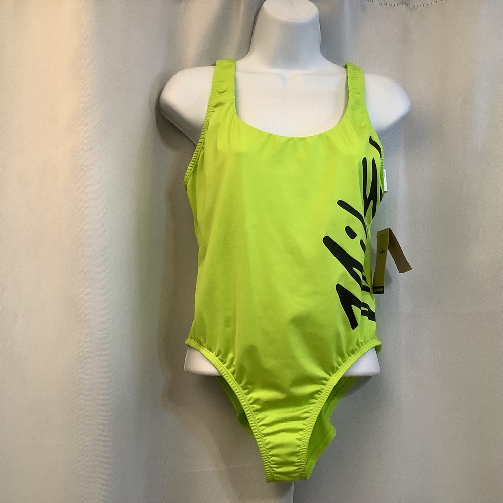 Nike Swim Suit Women’s Size Large One Piece Lined Move To Zero Green Black